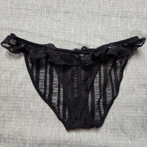 Womens Large Black Striped Sheer Ruffle Undies